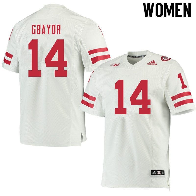 Women #14 Mikai Gbayor Nebraska Cornhuskers College Football Jerseys Sale-White - Click Image to Close